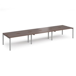 Adapt triple back to back desks 4800mm x 1200mm - silver frame, walnut top