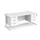 Maestro 25 straight desk 1800mm x 800mm with two x 3 drawer pedestals - white cantilever leg frame, white top