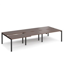 Adapt sliding top triple back to back desks 3600mm x 1600mm - black frame, walnut top