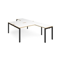 Adapt back to back desks 1600mm x 1600mm with 800mm return desks - black frame, white top with oak edge