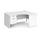Maestro 25 right hand ergonomic desk 1600mm wide with 2 drawer pedestal - white top with panel end leg