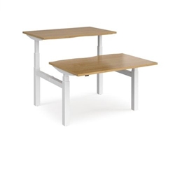 Elev8 Touch sit-stand back-to-back desks 1200mm x 1650mm - white frame, oak top