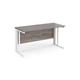 Maestro 25 straight desk 1400mm x 600mm - white cable managed leg frame, grey oak top