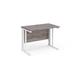 Maestro 25 straight desk 1000mm x 600mm - white cable managed leg frame, grey oak top