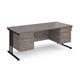 Maestro 25 straight desk 1800mm x 800mm with 2 and 3 drawer pedestals - black cantilever leg frame, grey oak top