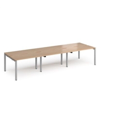 Adapt triple back to back desks 3600mm x 1200mm - silver frame, beech top