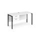 Maestro 25 straight desk 1400mm x 600mm with 2 drawer pedestal - black H-frame leg, white top