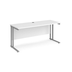 Maestro 25 straight desk 1600mm x 600mm - silver cantilever leg frame, white top