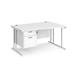 Maestro 25 right hand wave desk 1400mm wide with 2 drawer pedestal - white cantilever leg frame, white top