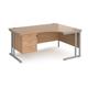 Maestro 25 right hand ergonomic desk 1600mm wide with 3 drawer pedestal - silver cantilever leg frame, beech top