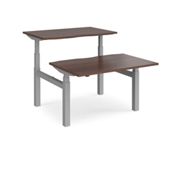 Elev8 Touch sit-stand back-to-back desks 1200mm x 1650mm - silver frame, walnut top