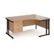Maestro 25 right hand ergonomic desk 1600mm wide with 3 drawer pedestal - black cantilever leg frame, beech top