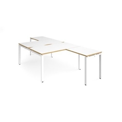 Adapt back to back desks 1400mm x 1600mm with 800mm return desks - white frame, white top with oak edge