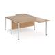 Maestro 25 back to back ergonomic desks 1400mm deep - white bench leg frame, beech top