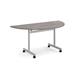 Semi circular fliptop meeting table with silver frame 1600mm x 800mm - grey oak