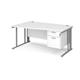 Maestro 25 left hand wave desk 1600mm wide with 2 drawer pedestal - silver cable managed leg frame, white top