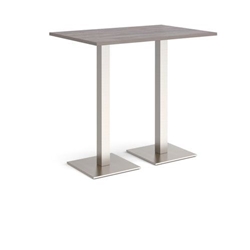 Brescia rectangular poseur table with flat square brushed steel bases 1200mm x 800mm - grey oak