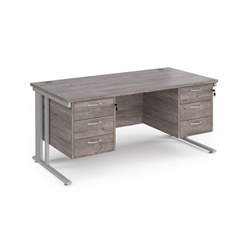 Maestro 25 straight desk 1600mm x 800mm with two x 3 drawer pedestals - silver cable managed leg frame, grey oak top