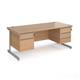 Contract 25 straight desk with 2 and 3 drawer pedestals and silver cantilever leg 1800mm x 800mm - beech top