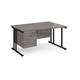 Maestro 25 right hand wave desk 1400mm wide with 3 drawer pedestal - black cantilever leg frame, grey oak top