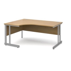 Momento left hand ergonomic desk 1600mm - silver cantilever frame, oak top