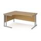 Maestro 25 left hand ergonomic desk 1600mm wide - silver cantilever leg frame, oak top