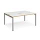 Adapt back to back desks 1600mm x 1200mm - silver frame, white top with oak edging