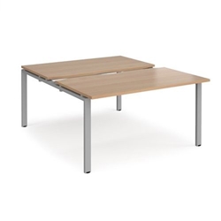 Adapt sliding top back to back desks 1400mm x 1600mm - silver frame, beech top