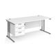 Maestro 25 straight desk 1800mm x 800mm with 3 drawer pedestal - silver cantilever leg frame, white top