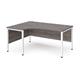 Maestro 25 left hand ergonomic desk 1600mm wide - white bench leg frame, grey oak top