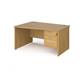 Maestro 25 left hand wave desk 1400mm wide with 2 drawer pedestal - oak top with panel end leg