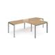 Adapt double straight desks 2800mm x 800mm with 800mm return desks - silver frame, oak top