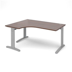 TR10 deluxe left hand ergonomic desk 1600mm - silver frame, walnut top