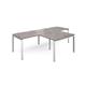 Adapt double straight desks 2800mm x 800mm with 800mm return desks - white frame, grey oak top