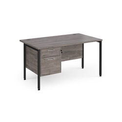 Maestro 25 straight desk 1400mm x 800mm with 2 drawer pedestal - black H-frame leg, grey oak top