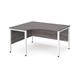 Maestro 25 left hand ergonomic desk 1400mm wide - white bench leg frame, grey oak top