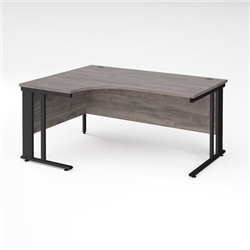 Maestro 25 left hand ergonomic desk 1600mm wide - black cable managed leg frame, grey oak top