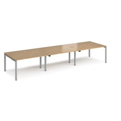Adapt sliding top triple back to back desks 4200mm x 1200mm - silver frame, oak top