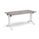 Rectangular folding leg table with white legs and curved foot rails 1600mm x 800mm - grey oak