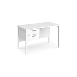 Maestro 25 straight desk 1200mm x 600mm with 2 drawer pedestal - white H-frame leg, white top