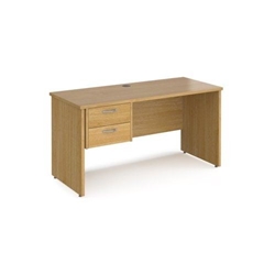 Maestro 25 straight desk 1400mm x 600mm with 2 drawer pedestal - oak top with panel end leg