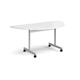 Semi circular fliptop meeting table with silver frame 1600mm x 800mm - white