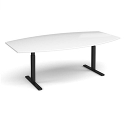 Elev8 Touch radial boardroom table 2400mm x 800/1300mm - black frame, white top