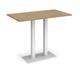 Eros rectangular poseur table with flat white rectangular base and twin uprights 1400mm x 800mm - oak