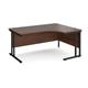 Maestro 25 right hand ergonomic desk 1600mm wide - black cantilever leg frame, walnut top