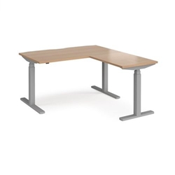 Elev8 Touch sit-stand desk 1400mm x 800mm with 800mm return desk - silver frame, beech top