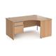 Contract 25 right hand ergonomic desk with 2 drawer silver pedestal and panel leg 1600mm - beech