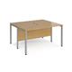 Maestro 25 back to back straight desks 1400mm x 1200mm - silver bench leg frame, oak top