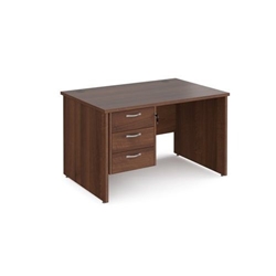 Maestro 25 straight desk 1200mm x 800mm with 3 drawer pedestal - walnut top with panel end leg