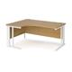 Maestro 25 left hand ergonomic desk 1600mm wide - white cable managed leg frame, oak top